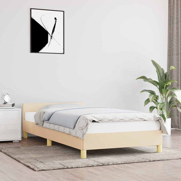 vidaXL Estructura de cama con cabecero sin colchón tela crema 90x190cm