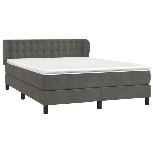 vidaXL Cama box spring con colch&oacute;n terciopelo gris oscuro 140x190 cm