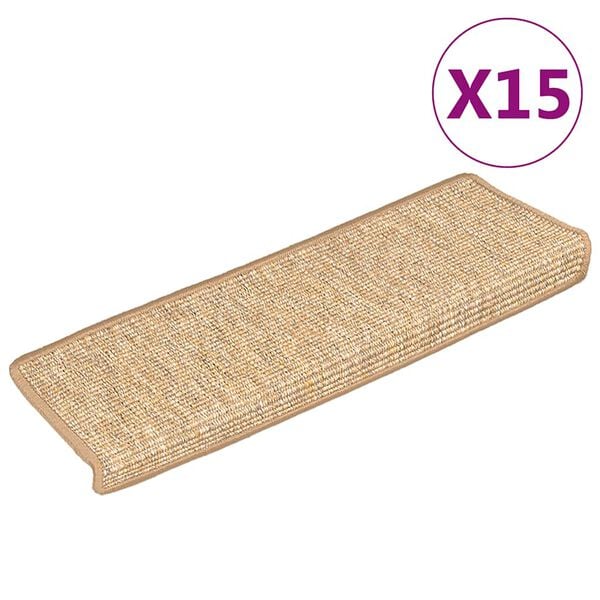 vidaXL Alfombrillas para escaleras 15 unidades 65x21x4 cm Marr&oacute;n claro Borde rectangular