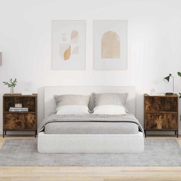 vidaXL Armario de Noche con caj&oacute;n 2 pcs Roble ahumado 49 x 36 x 61 cm