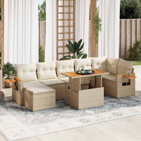 vidaXL Set sof&aacute;s jard&iacute;n y cojines 8 pzas rat&aacute;n sint&eacute;tico acacia beige