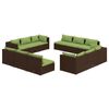 vidaXL Set muebles de jard&iacute;n y cojines 12 pzas rat&aacute;n sint&eacute;tico marr&oacute;n
