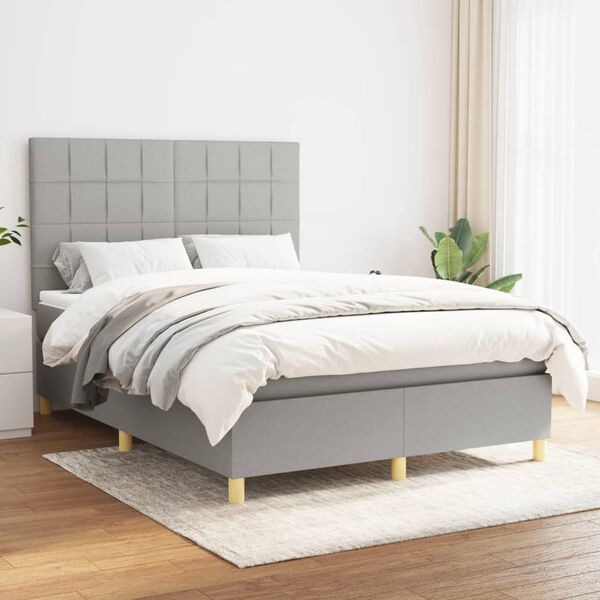 vidaXL Cama box spring con colch&oacute;n tela gris claro 140x200 cm