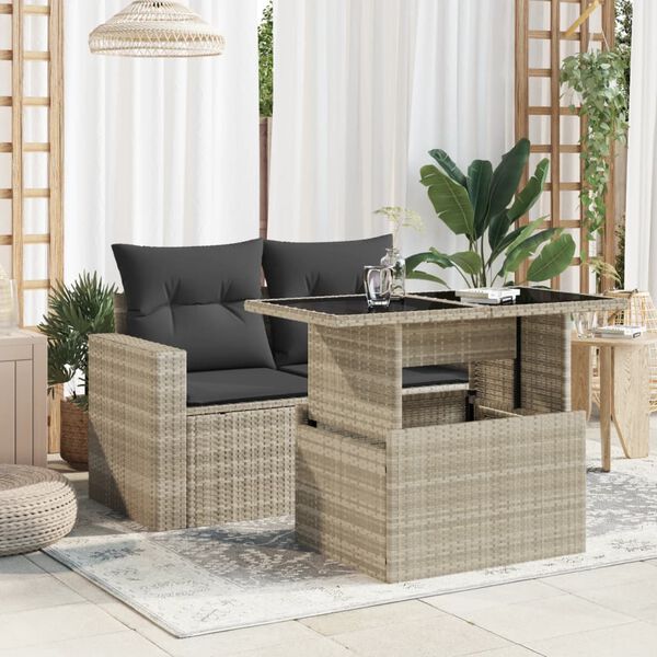vidaXL Mesa jard&iacute;n superficie vidrio rat&aacute;n PE gris claro 100x55x73 cm