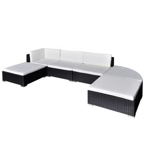 vidaXL Set muebles de jard&iacute;n 6 piezas y cojines rat&aacute;n sint&eacute;tico negro