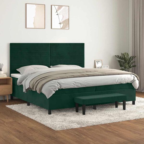 vidaXL Cama box spring con colch&oacute;n terciopelo verde oscuro 200x200 cm