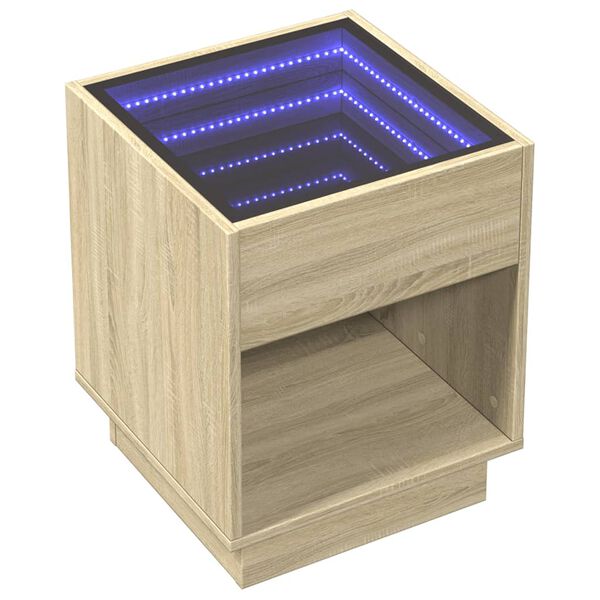vidaXL Mesita de noche con Infinity LED roble Sonoma 40x40x50 cm