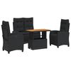 vidaXL Juego comedor jard&iacute;n 4 piezas con cojines rat&aacute;n sint&eacute;tico negro