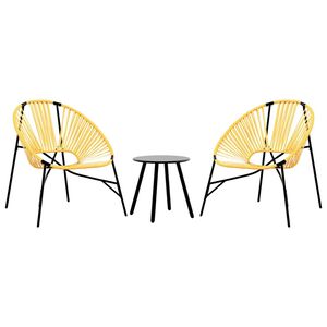 vidaXL Juego de sillas de jard&iacute;n 3uds rat&aacute;n sint&eacute;tico negro y amarillo