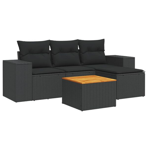 vidaXL Set de muebles de jard&iacute;n 5 pzas y cojines rat&aacute;n sint&eacute;tico negro