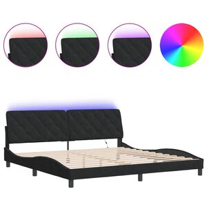 vidaXL Estructura de cama con LED sin colch&oacute;n terciopelo negro 200x200 cm