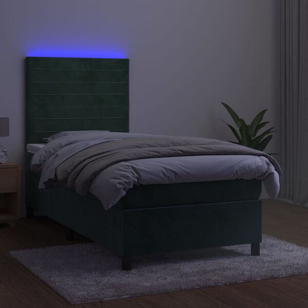 vidaXL Cama box spring colch&oacute;n y LED terciopelo verde oscuro 80x200 cm