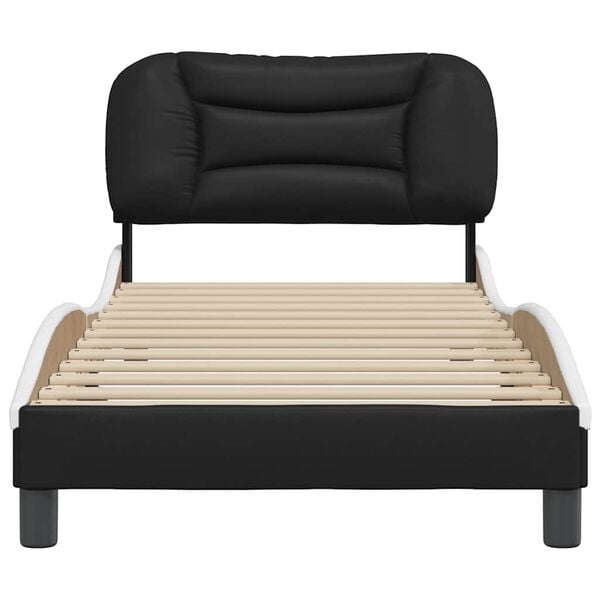 vidaXL Estructura de cama sin colch&oacute;n Hvar cuero sint&eacute;tico negro blanco 90x200 cm