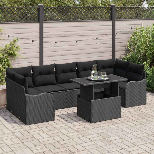 vidaXL Conjunto de sof&aacute; de jard&iacute;n 8 pcs Negro rat&aacute;n sint&eacute;tico