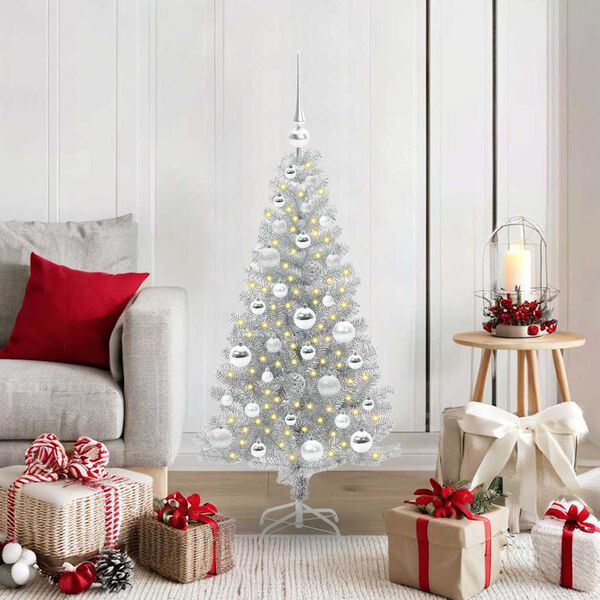 vidaXL &Aacute;rbol de Navidad con 150 LED con soporte Plateado 120 cm PET