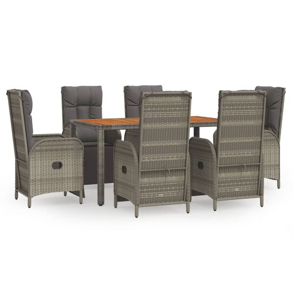 vidaXL Set comedor jard&iacute;n 7 pzas y cojines rat&aacute;n sint&eacute;tico gris