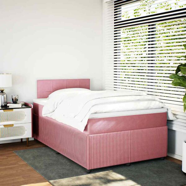 vidaXL Cama box spring con colch&oacute;n terciopelo rosa 120x200 cm