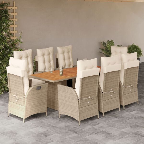 vidaXL Set comedor de jard&iacute;n 9 pzas con cojines rat&aacute;n sint&eacute;tico beige