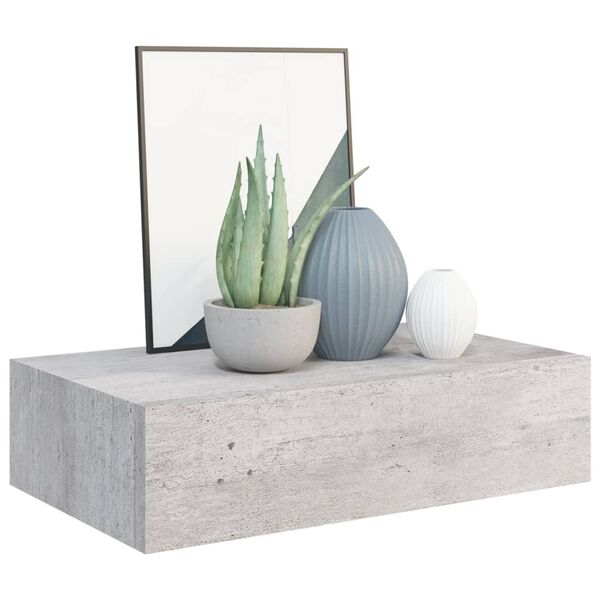 vidaXL Estante de pared con cajón MDF gris hormigón 40x23,5x10 cm