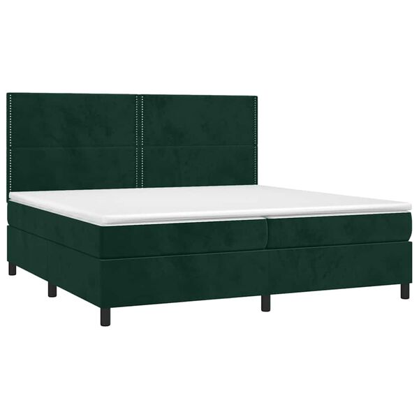 vidaXL Cama box spring colch&oacute;n y LED terciopelo verde oscuro 200x200cm