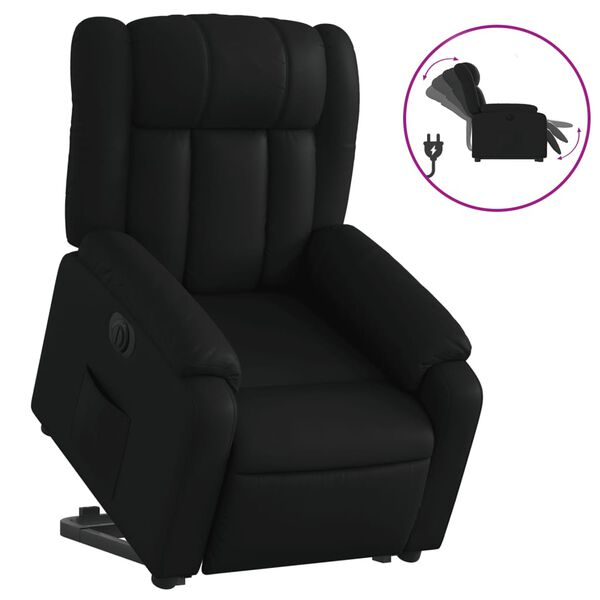 vidaXL Sill&oacute;n reclinable elevable el&eacute;ctrico de cuero sint&eacute;tico negro