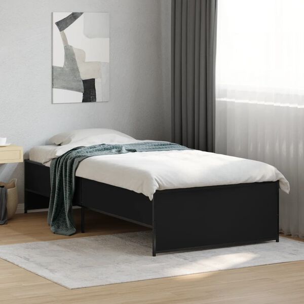 vidaXL Estructura de cama madera de ingenier&iacute;a y metal negro 90x200 cm