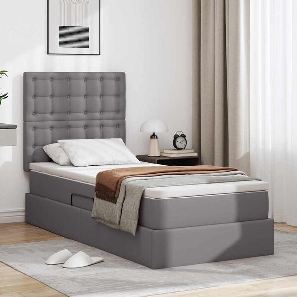 vidaXL Cama con almacenamiento Gris 90 x 200 cm Cuero sint&eacute;tico