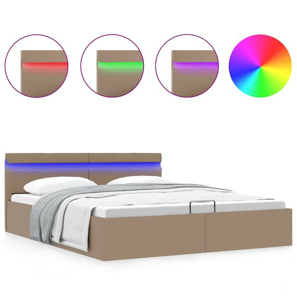 vidaXL Cama canap&eacute; hidr&aacute;ulica LED cuero sint&eacute;tico capuchino 160x200 cm