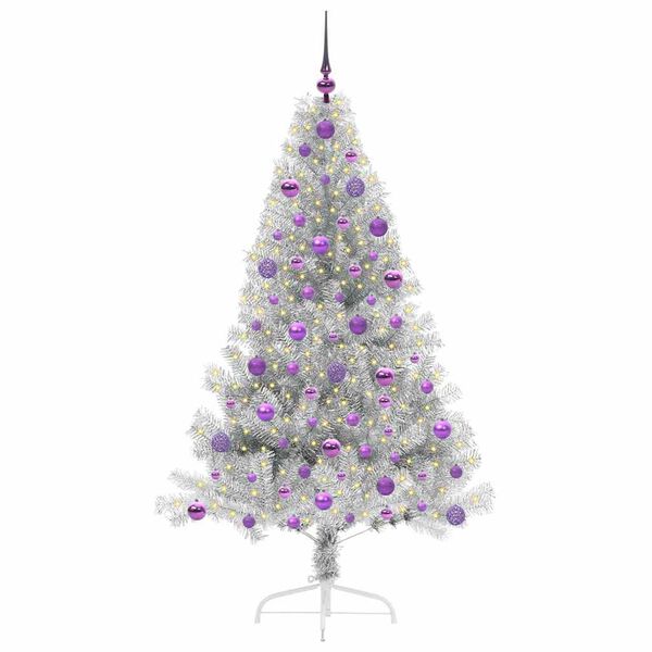 vidaXL &Aacute;rbol de Navidad Artificial Preiluminado Plateado 180 cm PET
