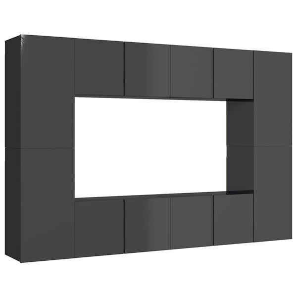 vidaXL Muebles de TV de sal&oacute;n 8 pzas madera de ingenier&iacute;a gris brillo