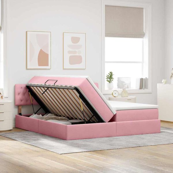 vidaXL Cama con almacenamiento con colch&oacute;n Rosa 100 x 200 cm