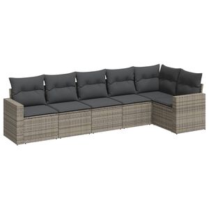 vidaXL Set de muebles de jard&iacute;n 6 pzas y cojines rat&aacute;n sint&eacute;tico gris