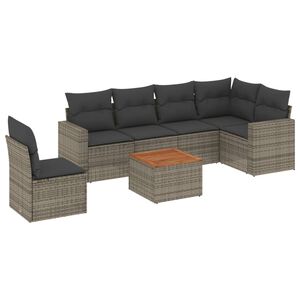vidaXL Set de sof&aacute;s de jard&iacute;n 7 piezas con cojines rat&aacute;n PE gris