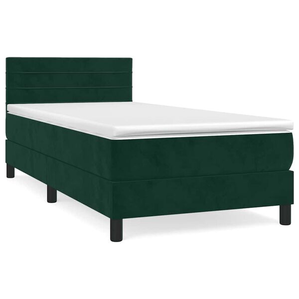 vidaXL Cama box spring con colch&oacute;n terciopelo verde oscuro 90x190 cm