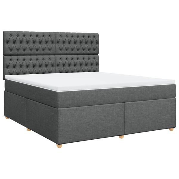 vidaXL Cama box spring con colch&oacute;n tela gris oscuro 180x200 cm