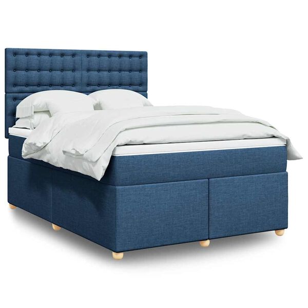 vidaXL Cama box spring con colch&oacute;n tela azul 140x190 cm
