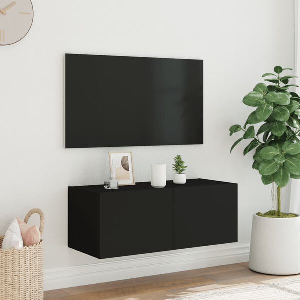 vidaXL Mueble de TV de pared con luces LED negro 80x35x31 cm