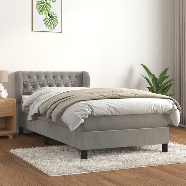 vidaXL Cama box spring con colch&oacute;n terciopelo gris claro 100x200 cm
