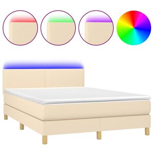 vidaXL Cama box spring con colch&oacute;n y LED tela crema 140x200 cm