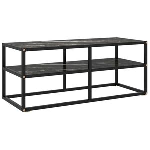 vidaXL Mueble para TV negro con vidrio de m&aacute;rmol negro 100x40x40 cm
