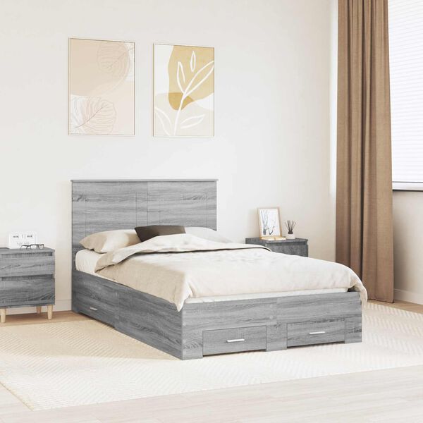 vidaXL Estructura de cama con cabecera Gris Sonoma 135 x 190 cm