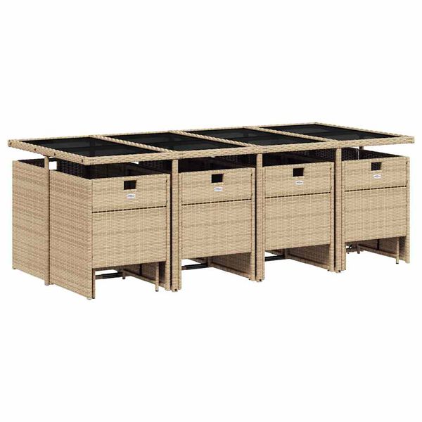 vidaXL Set comedor de jard&iacute;n con cojines 13 pzas rat&aacute;n sint&eacute;tico beige