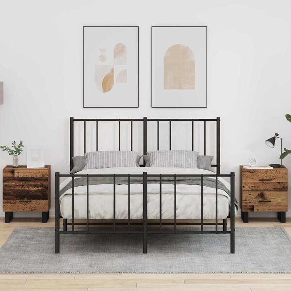 vidaXL Armario de Noche con caj&oacute;n 2 pcs Madera envejecida y negra