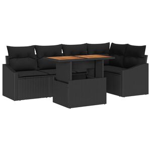 vidaXL Conjunto de sof&aacute; de jard&iacute;n 6 pcs Negro Polirat&aacute;n