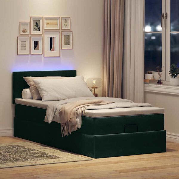 vidaXL Estructura de cama otomana colch&oacute;n terciopelo verde oscuro