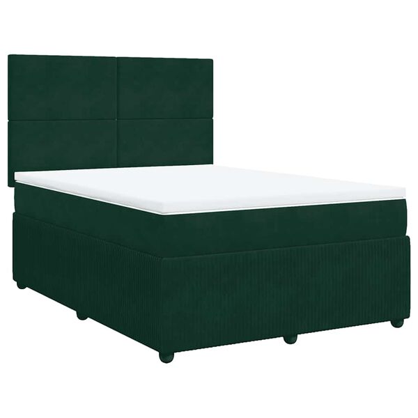 vidaXL Cama box spring con colch&oacute;n terciopelo verde oscuro 160x200 cm
