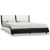 vidaXL Estructura de cama con LED cuero PE negra y blanca 135x190 cm