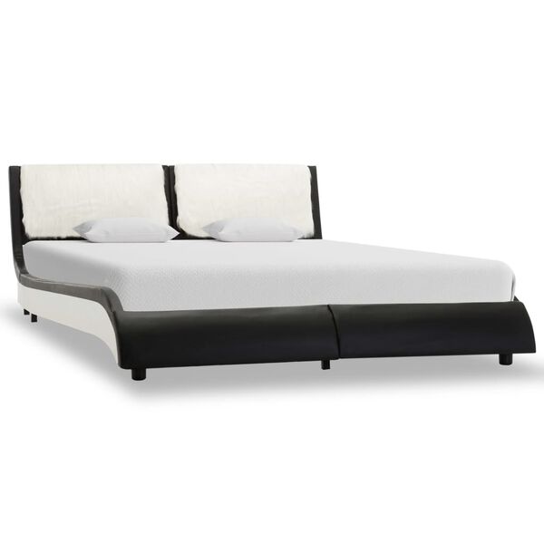vidaXL Estructura de cama con LED cuero PE negra y blanca 135x190 cm