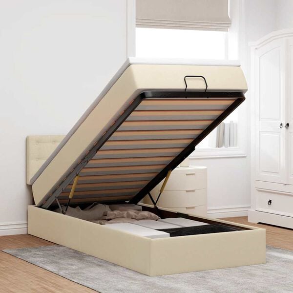 vidaXL Estructura de cama otomana con colch&oacute;n tela crema 90x190cm