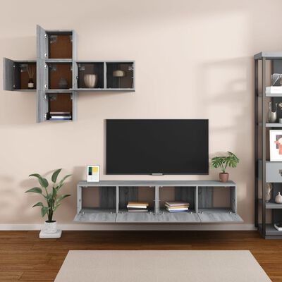 vidaXL Set de muebles de TV 7 pzas madera contrachapada gris sonoma